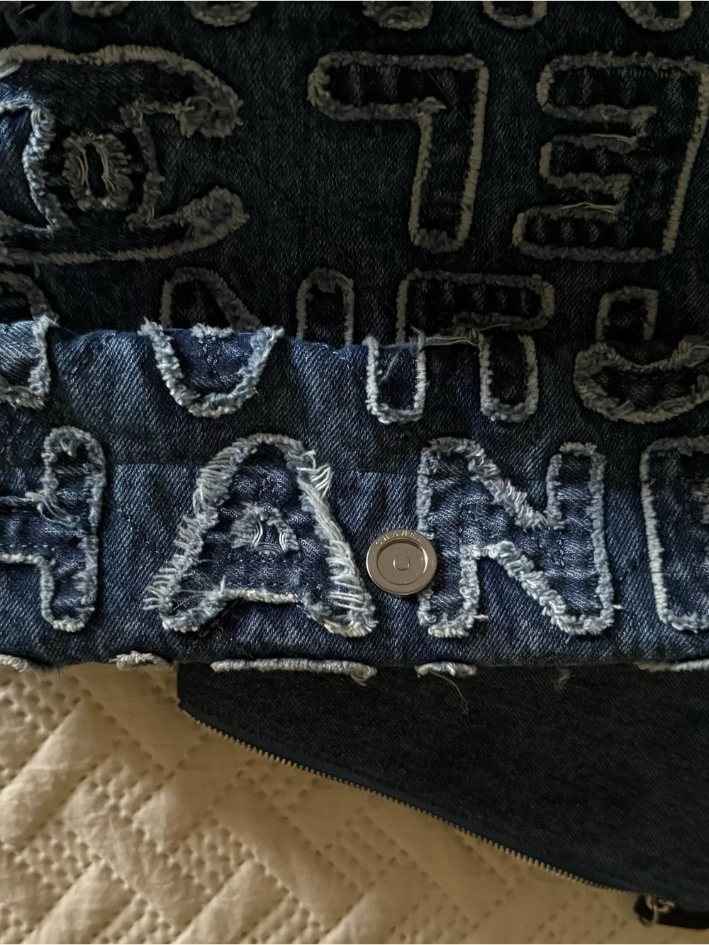 Denim Logo-Embroidered Navy Shoulder Hobo